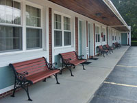 Benches outside the guest rooms